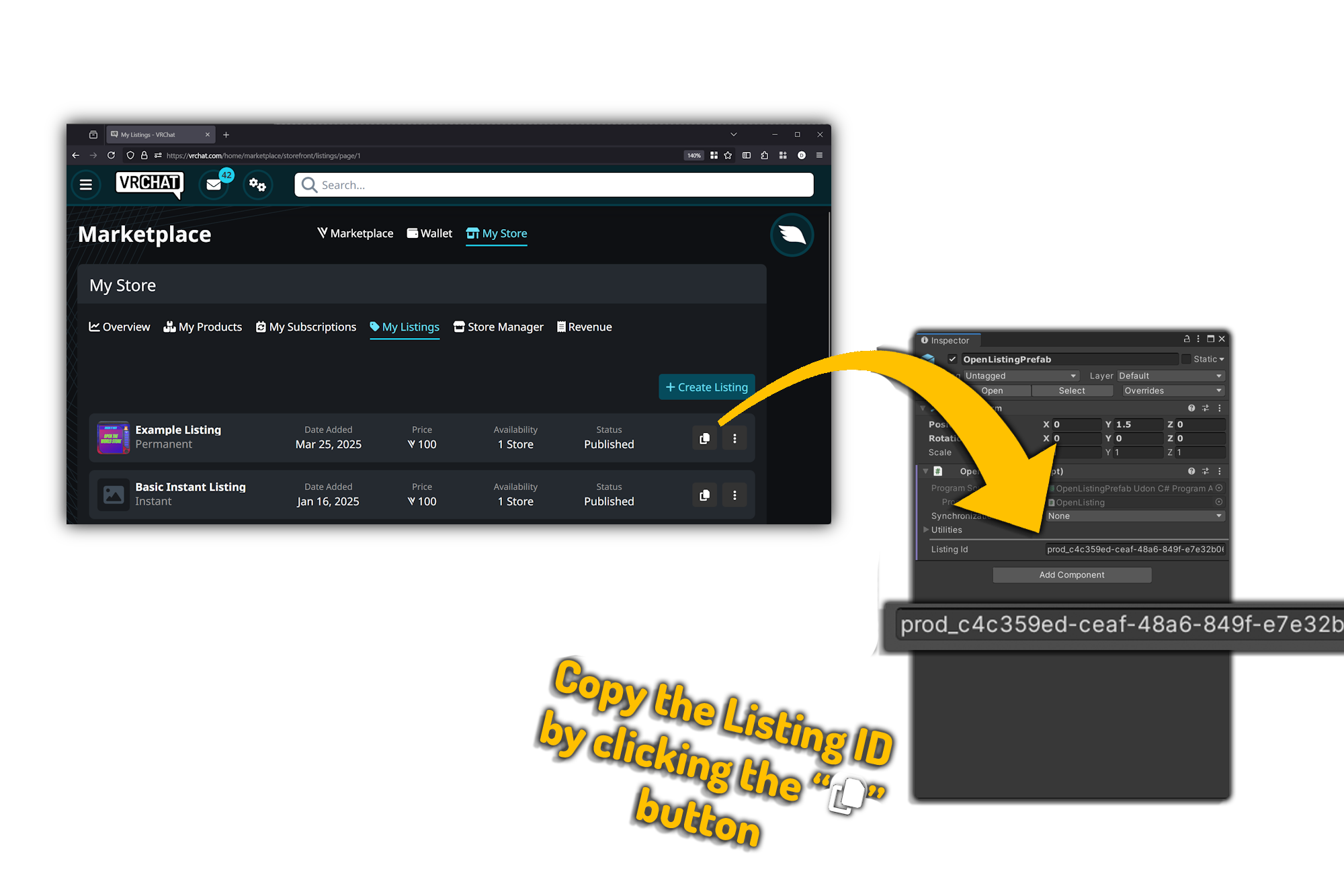 Where to put the listing ID. DragListingID