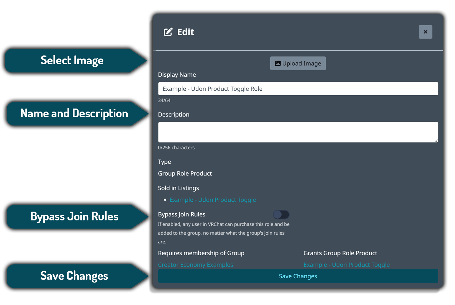 Edit role product page