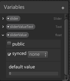The Variables window in an Udon Graph shows the variables you&#39;ve created, and lets you edit their properties.