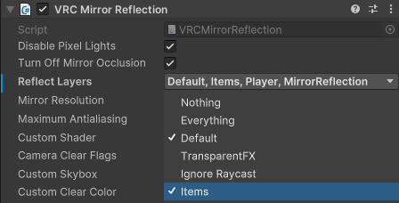 Enabling Item reflections in mirrors