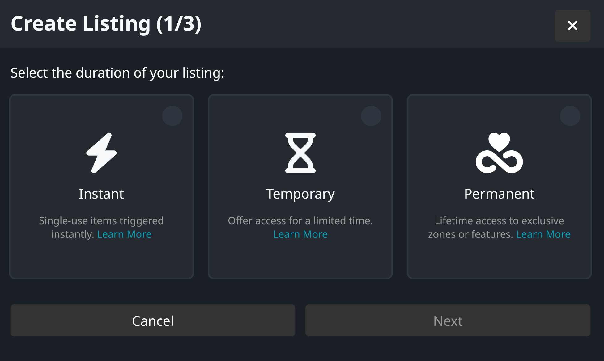 Choose listing duration on VRChat.com