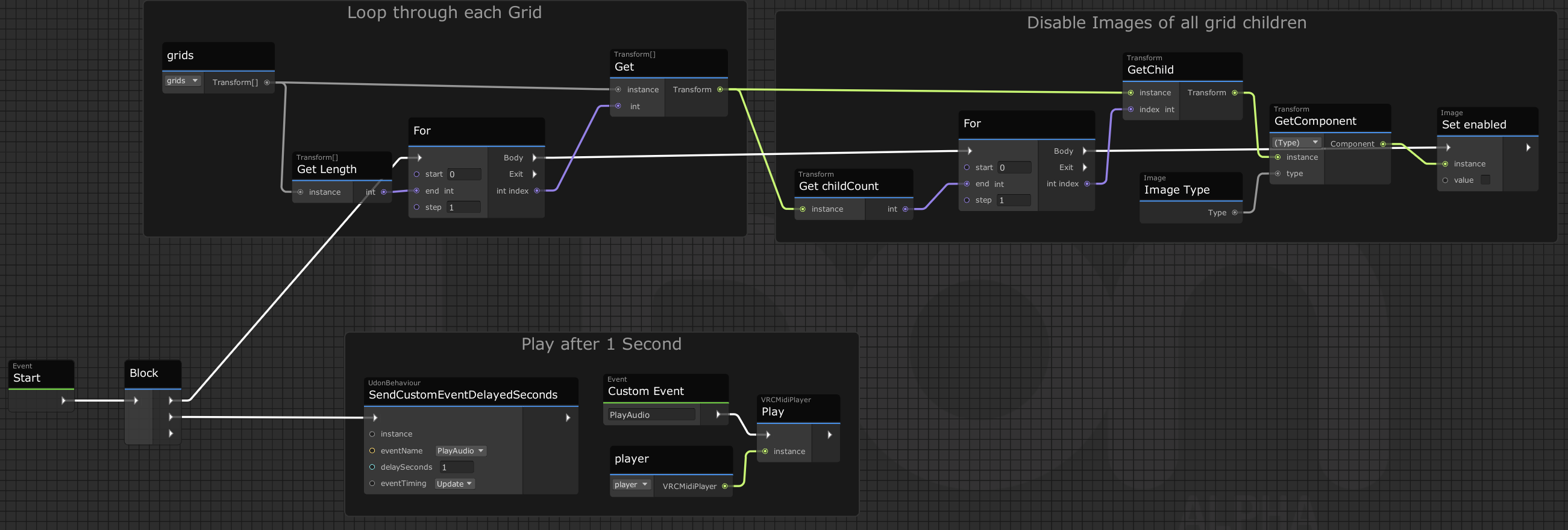 Start event for the midi playback example in the Udon Graph