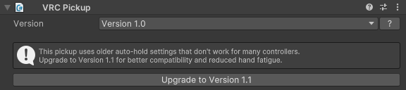 Pickup Version Dropdown in Inspector