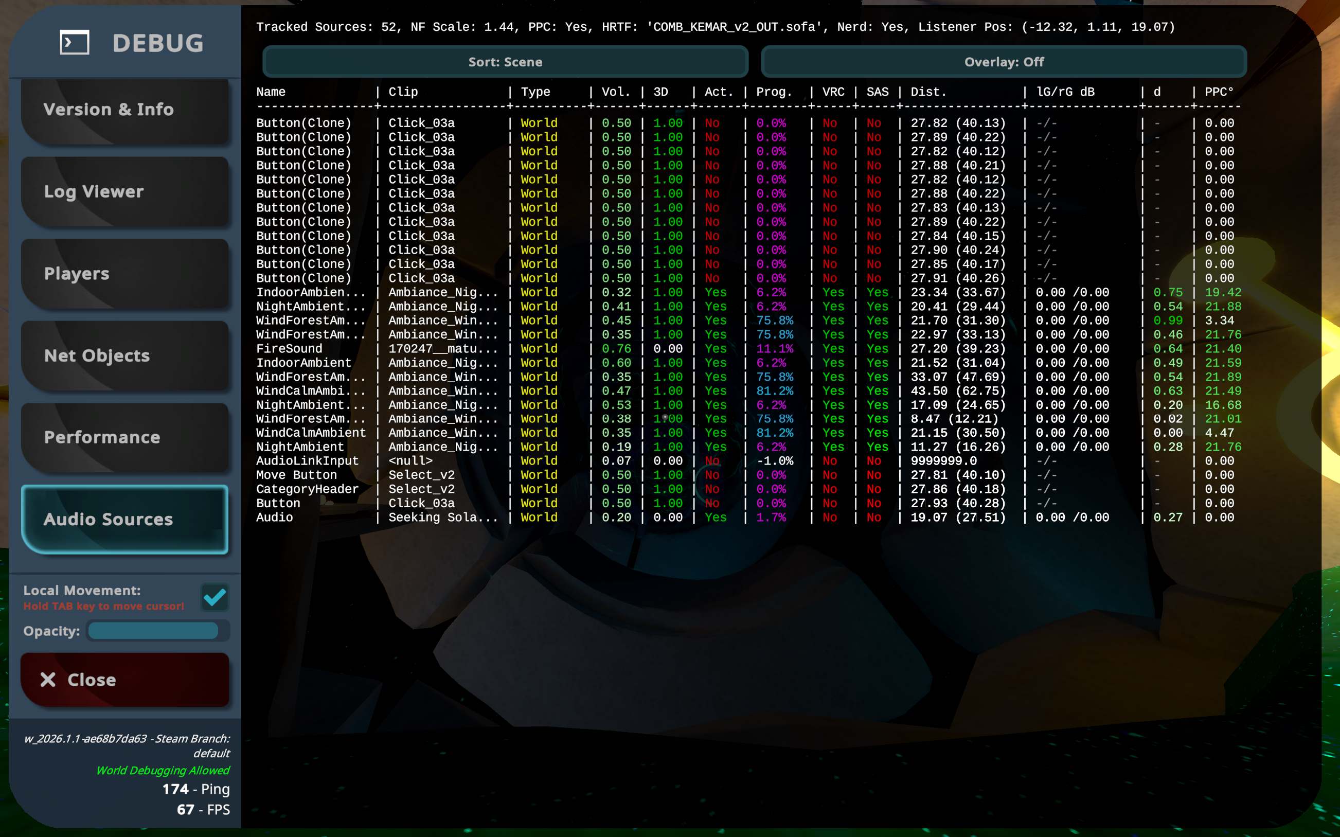 Audio Sources Debug Page